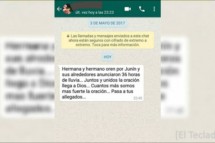 Ante el pronóstico del SMN, vecinos de Junín se preparan para recibir las lluvias rezando vía Whatsapp