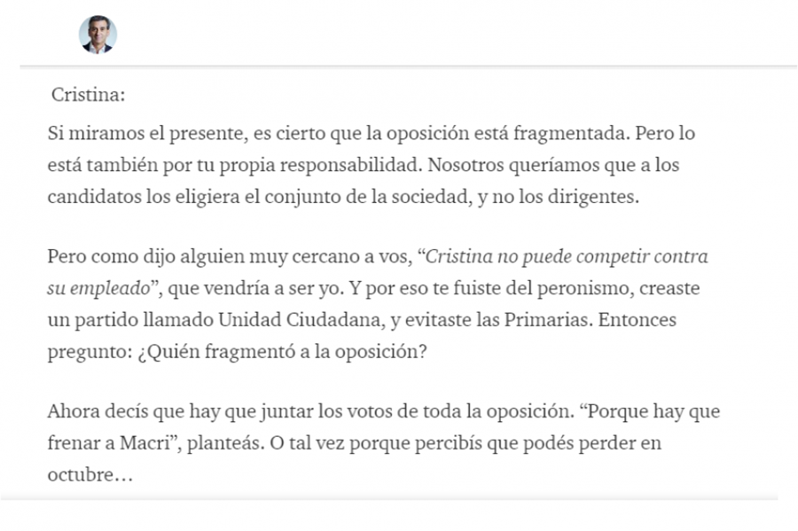 Lapidaria respuesta de Randazzo a CFK: "La oposición está fragmentada por tu propia responsabilidad"
