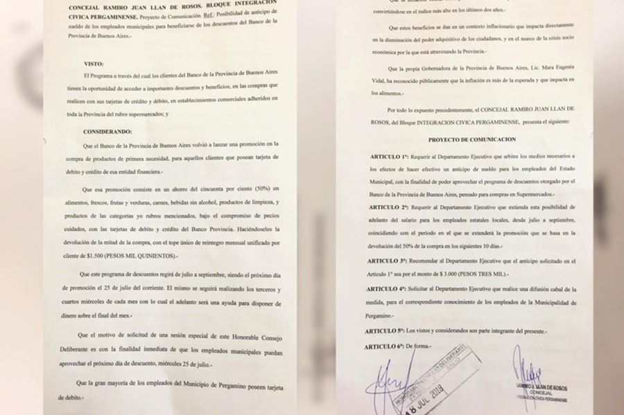 Proponen a Martínez adelantar el pago de los municipales para que puedan acceder a los descuentos del Bapro