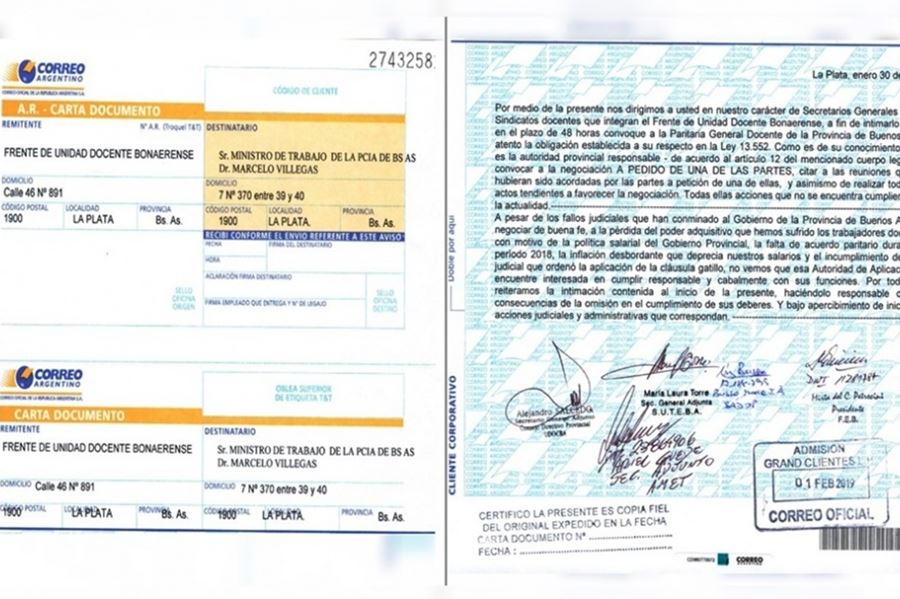 Los docentes bonaerenses intimaron al ministro Villegas para que los convoque a paritarias