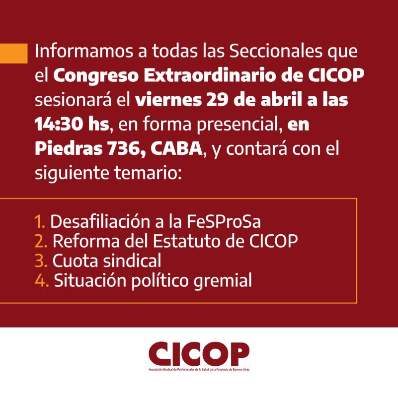 CICOP convoca a un Congreso Extraordinario el 29 de abril