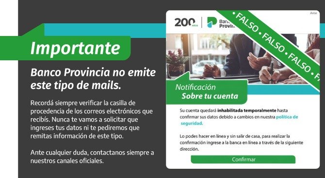El Banco Provincia y usuarios alertaron por posibles estafas a través del mail