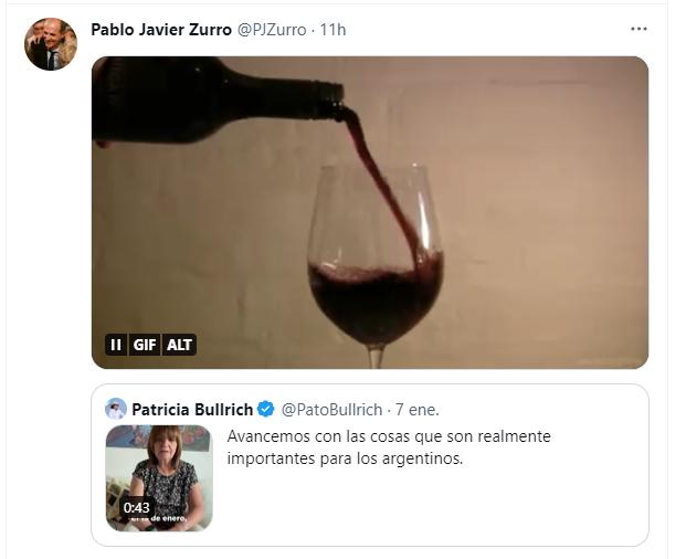 Duro: intendente ultra K le dedicó a Bullrich una copa de vino que nunca se llena