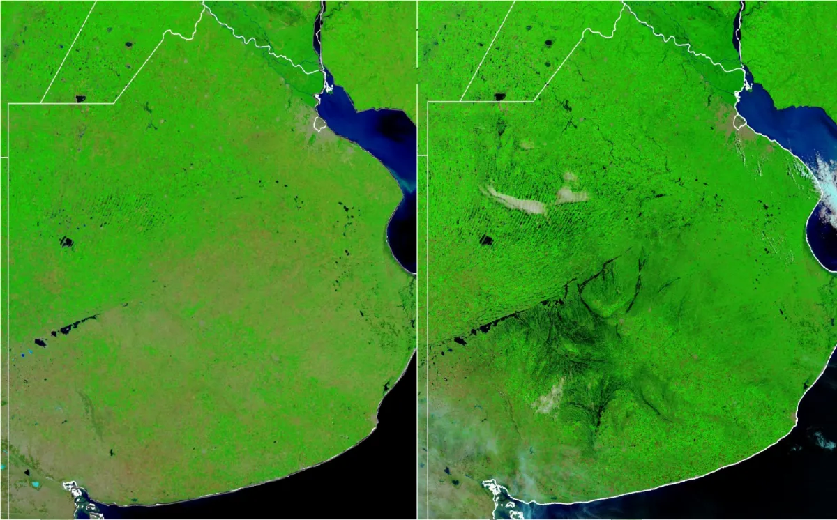 Una imagen muestra el antes y el después de las inundaciones en la provincia